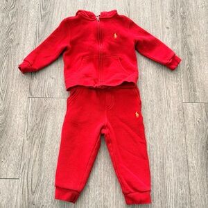 Ralph Lauren red Baby Fleece Hoodie & Jogger Pants Set size 18 month